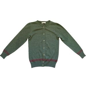 Loewe Green Wool Logo Knit Cardigan Sweater Button Front